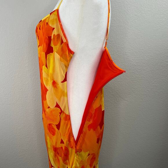 Rumored Chiffon Vintage Slip Mini Dress Heatwave Yellow Orange Floral XL NWT - Picture 10 of 15